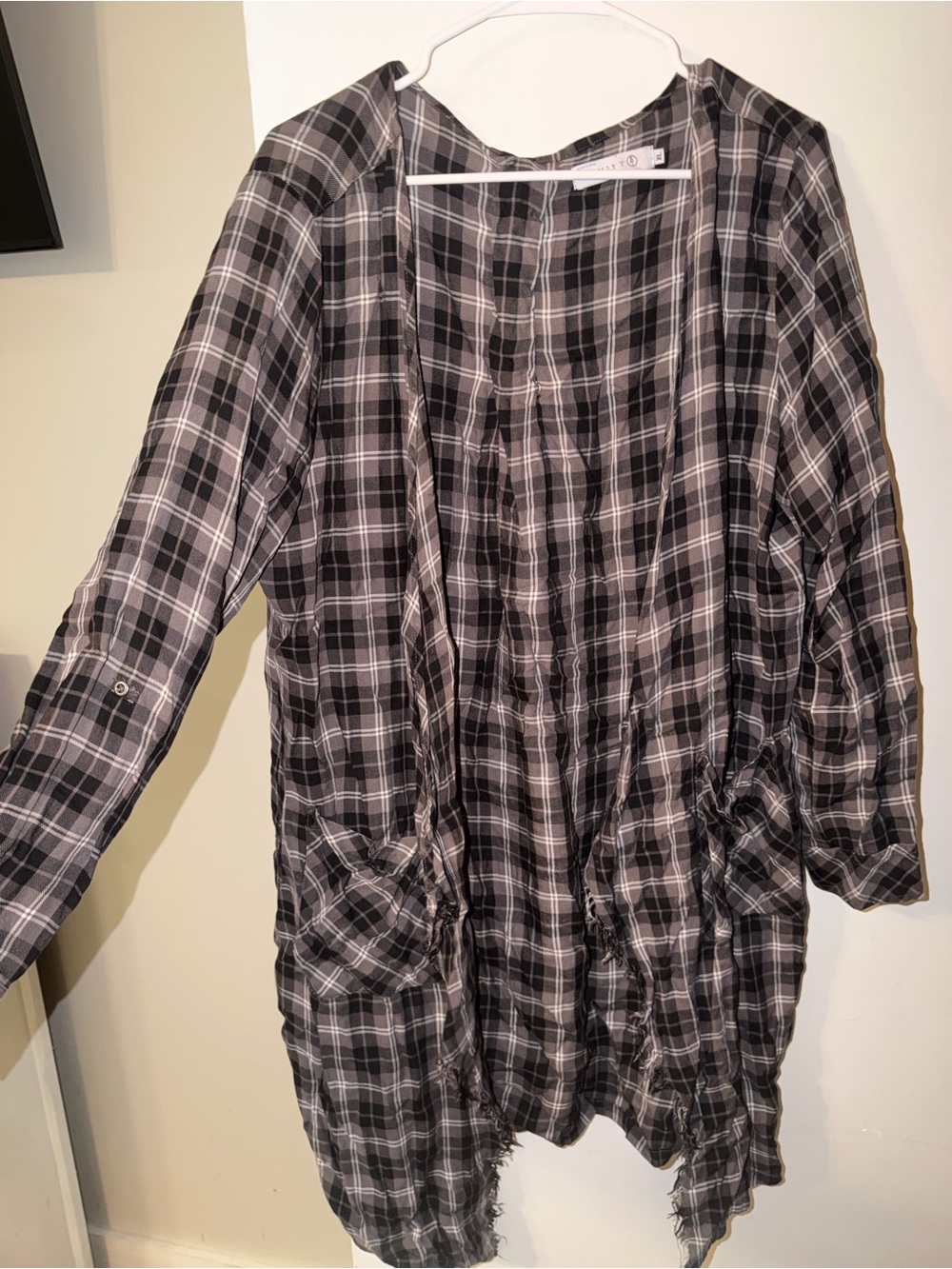 Plaid Open-Front Cardigan - Black & Gray